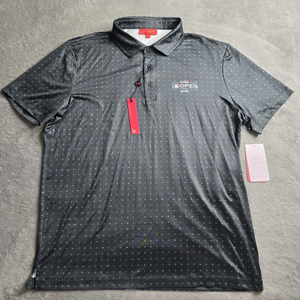 Redvanly Shirt Mens Large The Times Polo Black Golf PUREpoly 4 Way Stretch R2507